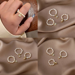 Dospita Pearl Beaded Elastic Finger Ring Minimalist Star Heart Rings For Women Party Geometric Jewelry