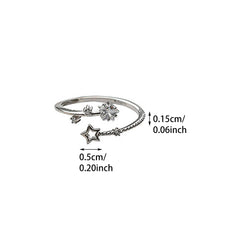 Dospita Silver Color Hollow Five-pointed Star Rings for Women Flower Vine Adjustable Ring Inlaid Zircon Wedding Jewelry