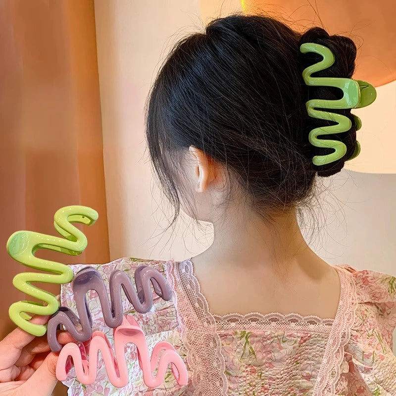 Dospita Colorful Jelly Wave Hair Claw Y2k Hairpin Women Girls Fashion Sweet Simple Acrylic Ponytail Hair Clip Headwear Accessories