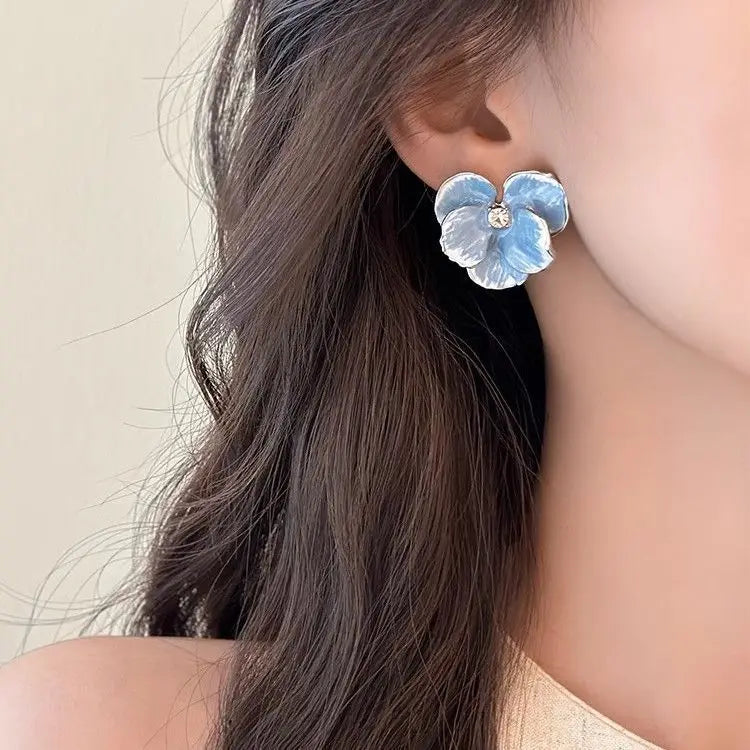 Dospita  -  Summer Autumn Light Luxury Elegant Blue Flower Stud Earrings for Women Fashion Rhinestone Sweet Metal Wedding Party Jewelry