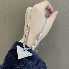 Dospita Stainless Steel Geometric Triangle Letter Pendant Necklace for Women Autumn and Winter Fashion Sweater Collar Choker Necklace