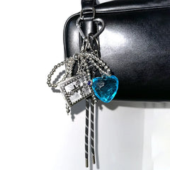 Dospita Gothic Red Crystal Heart Cross Book Keychain Black Rope Punk Charm Aesthetic Blue Heart Bow Keychain Bag Pendant Fashion Jewelry