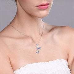 Dospita Elegant Simple Blue Crystal Zircon Butterfly Necklace 6 Color Gem Stone Pendant Necklace For Women Valentine's Day Gift