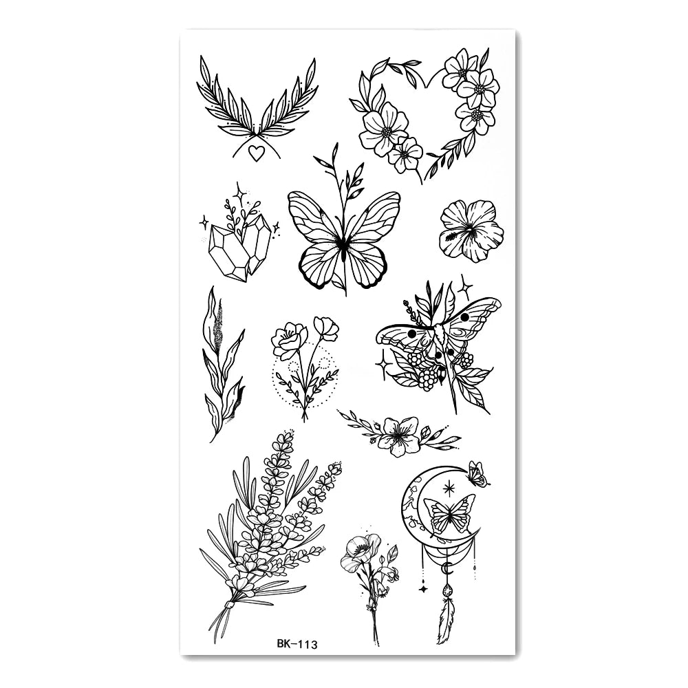 Dospita  -  Black Butterfly Temporary Tattoo Sticker Colorful Flower Body Legs Arm Art Realistic Fake Tattoo Festival Party Bikini Tattoos