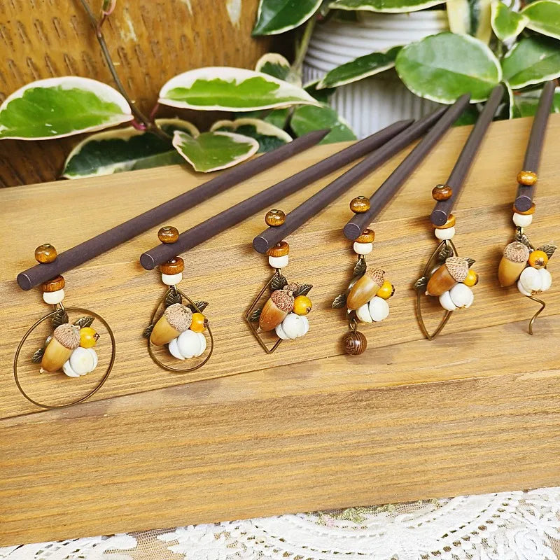 Dospita Fashion Dried Fruit Handmade Pendant Hair Stick for Women Simple Vintage Hair Chopsticks Hairpin Jewelry Accessories