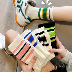 Dospita Korean fashion striped socks High quality cotton street fashion hip hop skateboarding sports socks Fun women socks