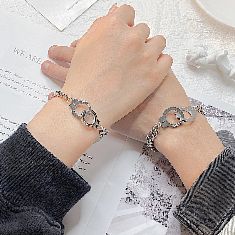 Dospita Stainless Steel Handcuff Bracelet Simple Personality Couple Bracelet Accessories Jewelry for Women Men Valentine's Day Gifts