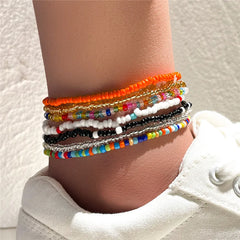 Dospita 7pcs/Set New Handmade Beaded Anklet Bracelets Rainbow Color Elastic Ankle Bracelet On The Leg Foot Beach Jewelry