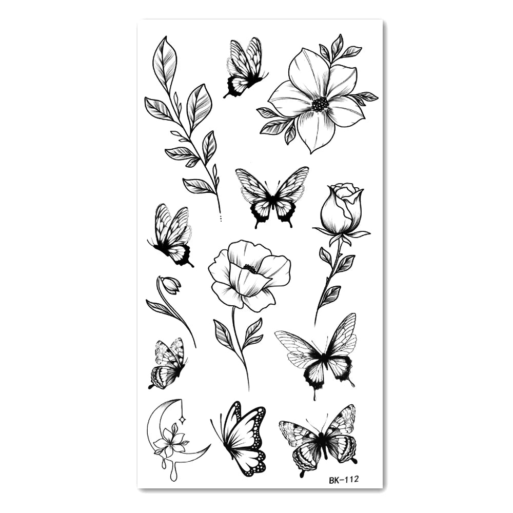 Dospita  -  Black Butterfly Temporary Tattoo Sticker Colorful Flower Body Legs Arm Art Realistic Fake Tattoo Festival Party Bikini Tattoos