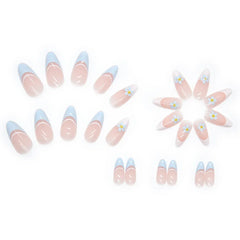 Dospita 24Pcs  Teardrop Cute Little Flower False Nail Art Full Cover Removable Artificial Fake Nails Coffin Ballerina Press-On Nails Art