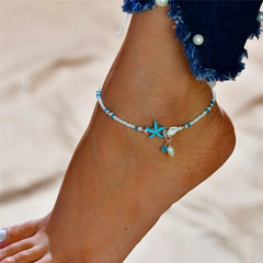 Dospita Fashion Bohemian Imitation Pearls Starfish Charms Bracelets Anklets For Women Summer Foot Chain Shell Jewelry Gift