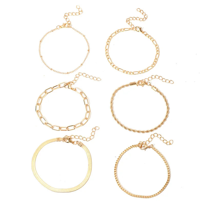 Dospita  -  6Pcs Gold Color Bracelet Set Boho Retro Thick Twist Cuban Chain Bracelet for Women Trendy Quality Jewelry Gifts