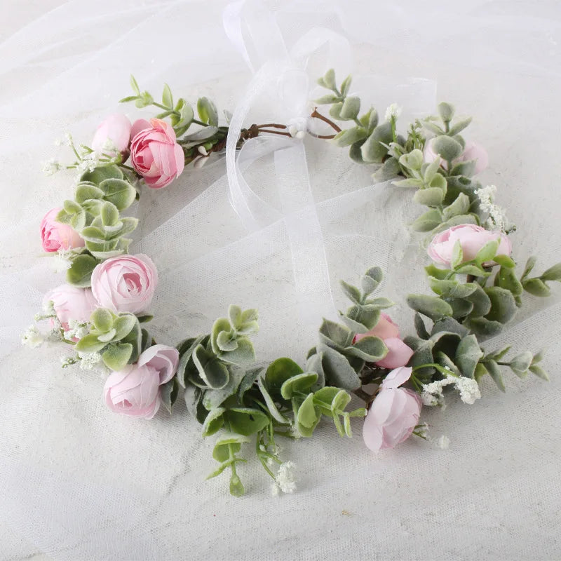 Dospita Spring Flower Crowns Beach Hawaii Floral Garland Romantic Faux Rose Wedding Wreaths New Flower Headband Hair Accessories