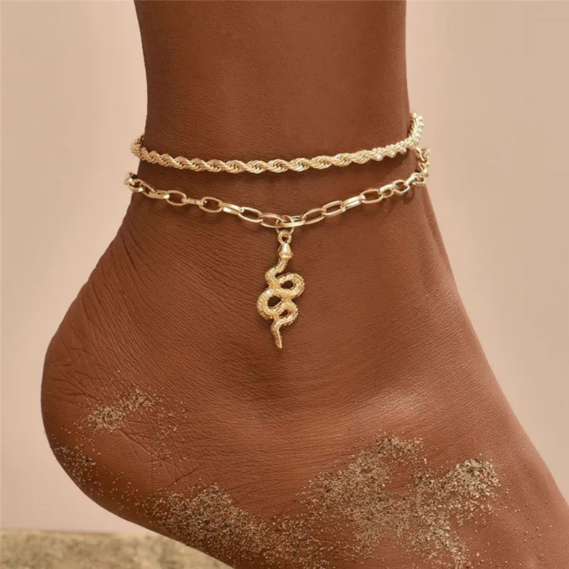 Dospita Bohemia Silver Color Chain Ankle Bracelet On Leg Foot Jewelry Boho Pineapple Star Charm Anklet Set For Women Accessories