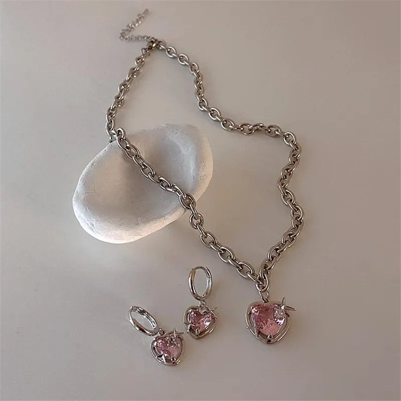 Dospita  -  Goth Harajuku Fashion Pink Peach Heart Drop Pendant Earrings For Women Egirl Sweet Cool Aesthetic Y2K Accessories Jewelry