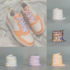 Dospita New Holographic Reflective Star Shoelaces Double-sided Reflective High-bright Luminous Flat Laces Sneakers ShoeLaces Strings