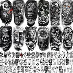 Dospita  -  68 Sheets Large Sleeve Temporary Tattoos For Men Women Forearm Fake Tattoo Sticker Black Tiger Lion Owl Skull Tatoos Tribal Wolf