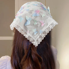 Dospita New Girl Lace Pastoral Style Headbands Hair Scarf For Women Floral Butterfly Hairbands Headwrap Fashion Turban Hair Accessories