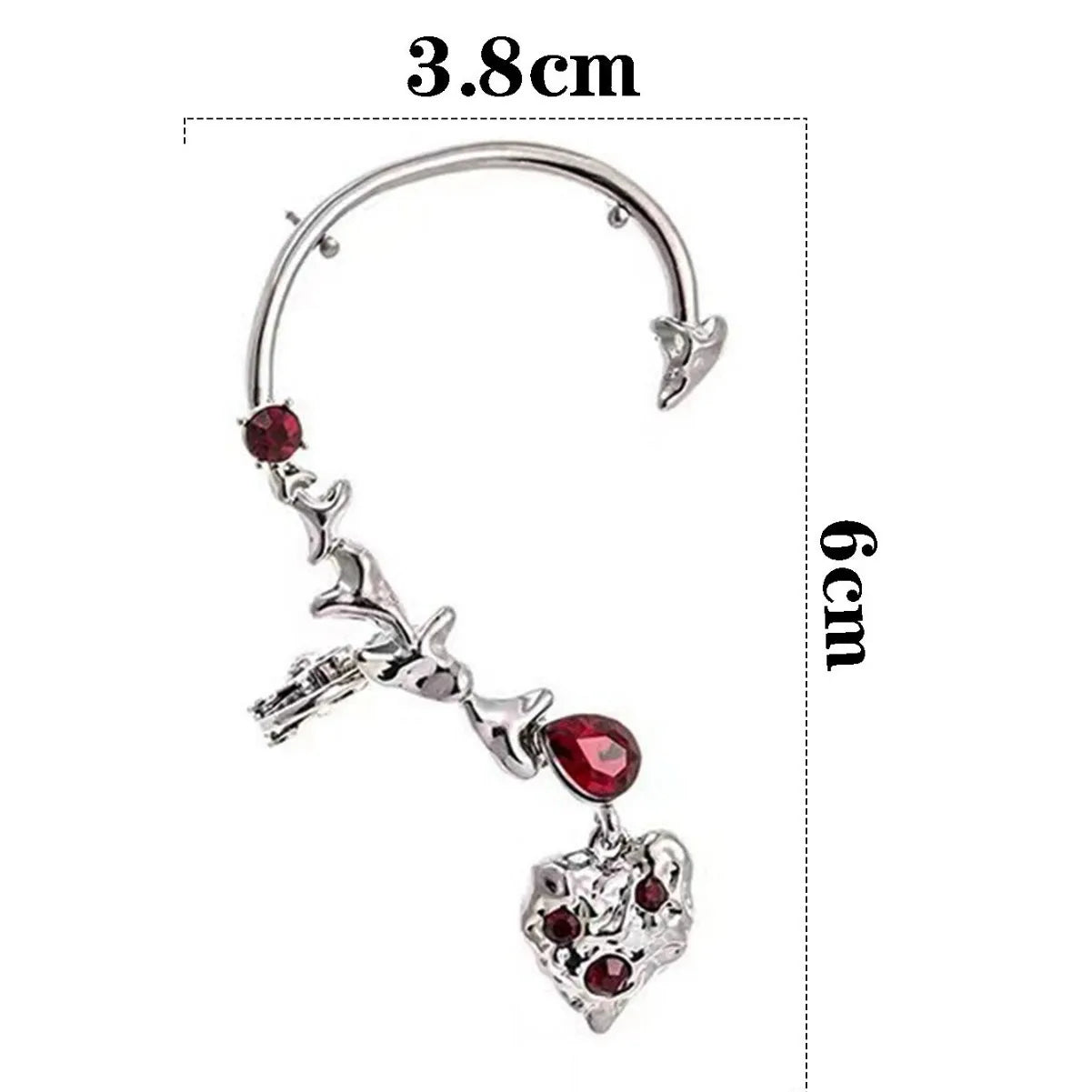 Dospita Silver-Color Red Heart Ear Clip Without Piercing for Women Girls Hollow Spider Metal Ear Cuff Earrings Punk Ear-Hook Jewelry