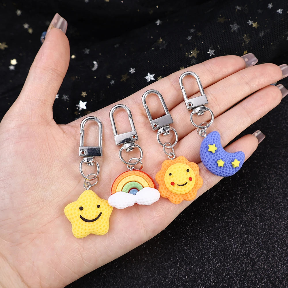 Dospita  -  1-4pcs Cute Cartoon Key Chains Rainbow Sun Star Moon Face Keychain Keyring Cartoon Kawaii Bag Car Phone Charms pendants Jewelry