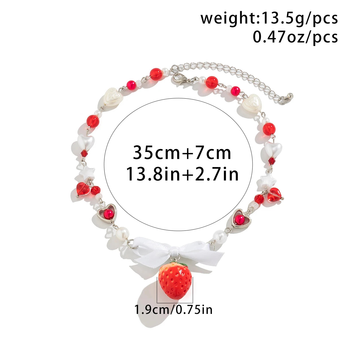 Dospita  Korean Cute Red Strawberry Pendant Collar Necklace Gothic Y2K Heart Shaped Imitation Pearl Chain Choker Trend Jewelry