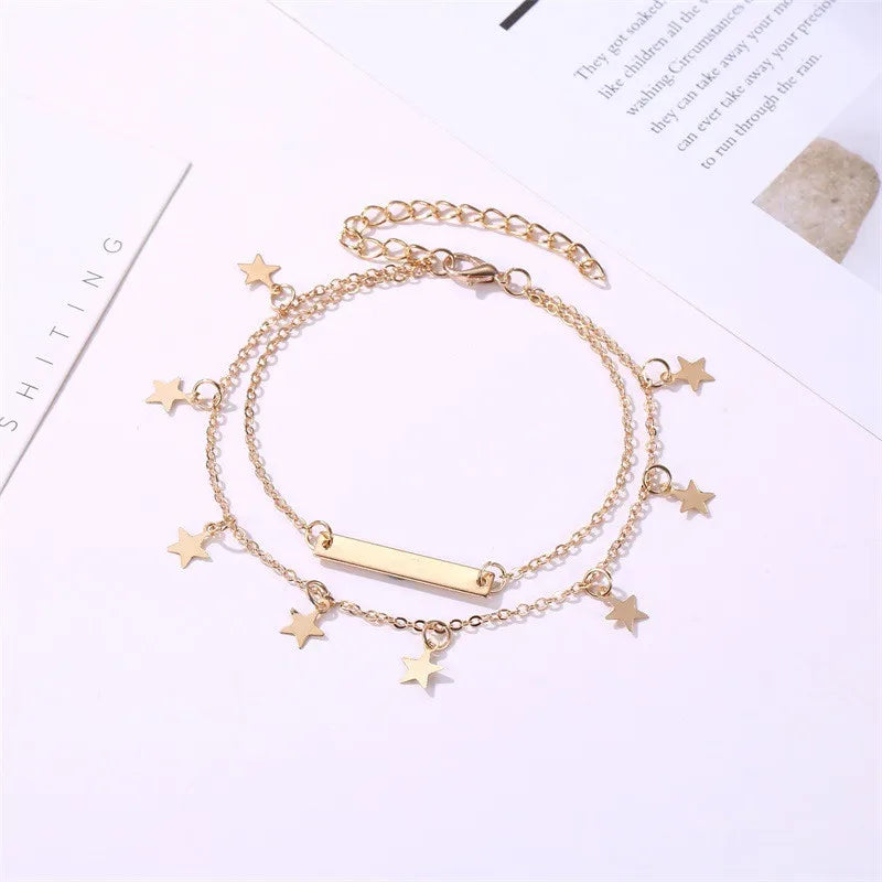 Dospita Gold Color Star Pendant Anklet Foot Chain for Women Summer Beach Leg Bracelet Charm Anklets Jewelry Gift