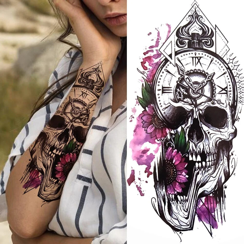 Dospita  -  1 Sheet Black Forest Tattoo Sticker for Men Woman Child Tiger Wolf Skull Flower Temporary Tattoo Skull King Animal Fake Tattoo