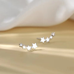 Dospita Fashion Three Stars Connecting Earrings Silver Plated Stainless Steel Earrings For Women