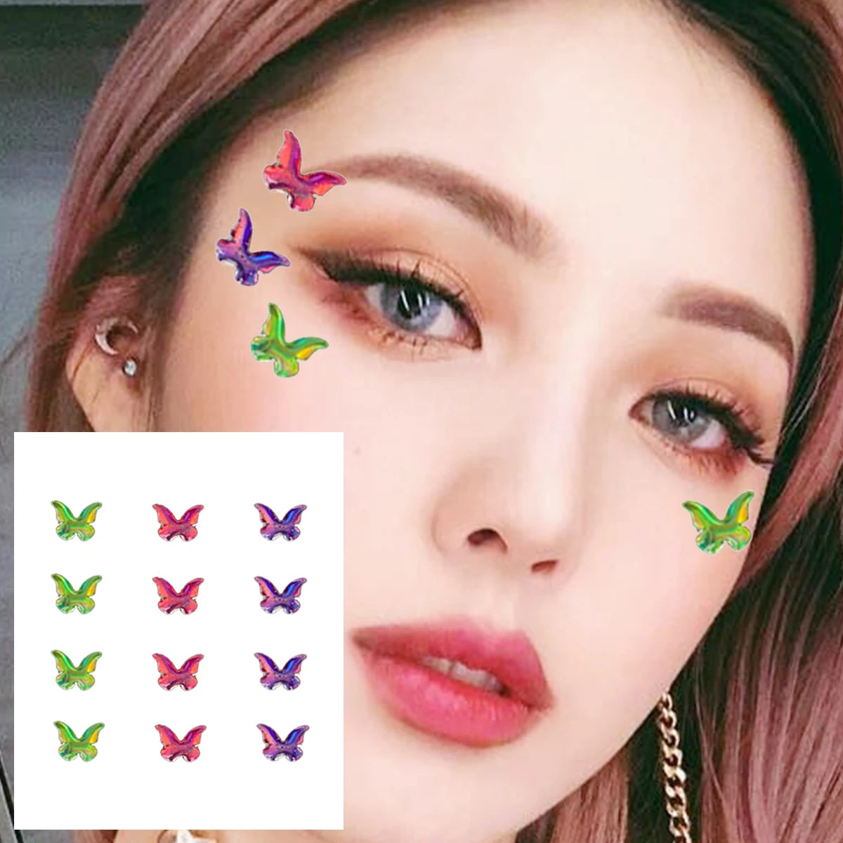 Dospita  -  Red Heart Face Jewelry Temporary Tattoos Eye Forehead Diamonds Jewels Makeup Sticker Sparkle Water Drop Gems Nail Art Festival