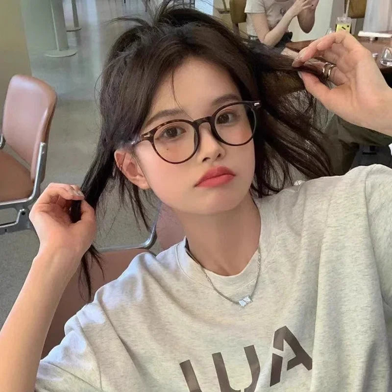 Dospita Korea Retro Cute Round Glasses Frame Women Lovely Ins No Makeup Plain Glasses Men Eyewear Cute Decorative Computer Glasses