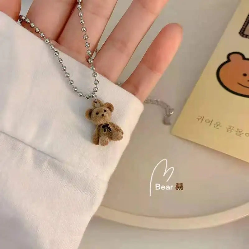 Dospita  -  Cute Plush Bear Pendant Necklace for Girls Women Korean Fashion Bear Long Sweater Neck Chain Necklaces Collar Jewelry