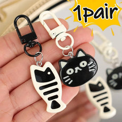 Dospita  -  1pair Cute Little Cat Keychain Creative Fish Kitten Resin Cartoon Pendent Fashion Bag Accessories for Couple Gift Car Key Chains