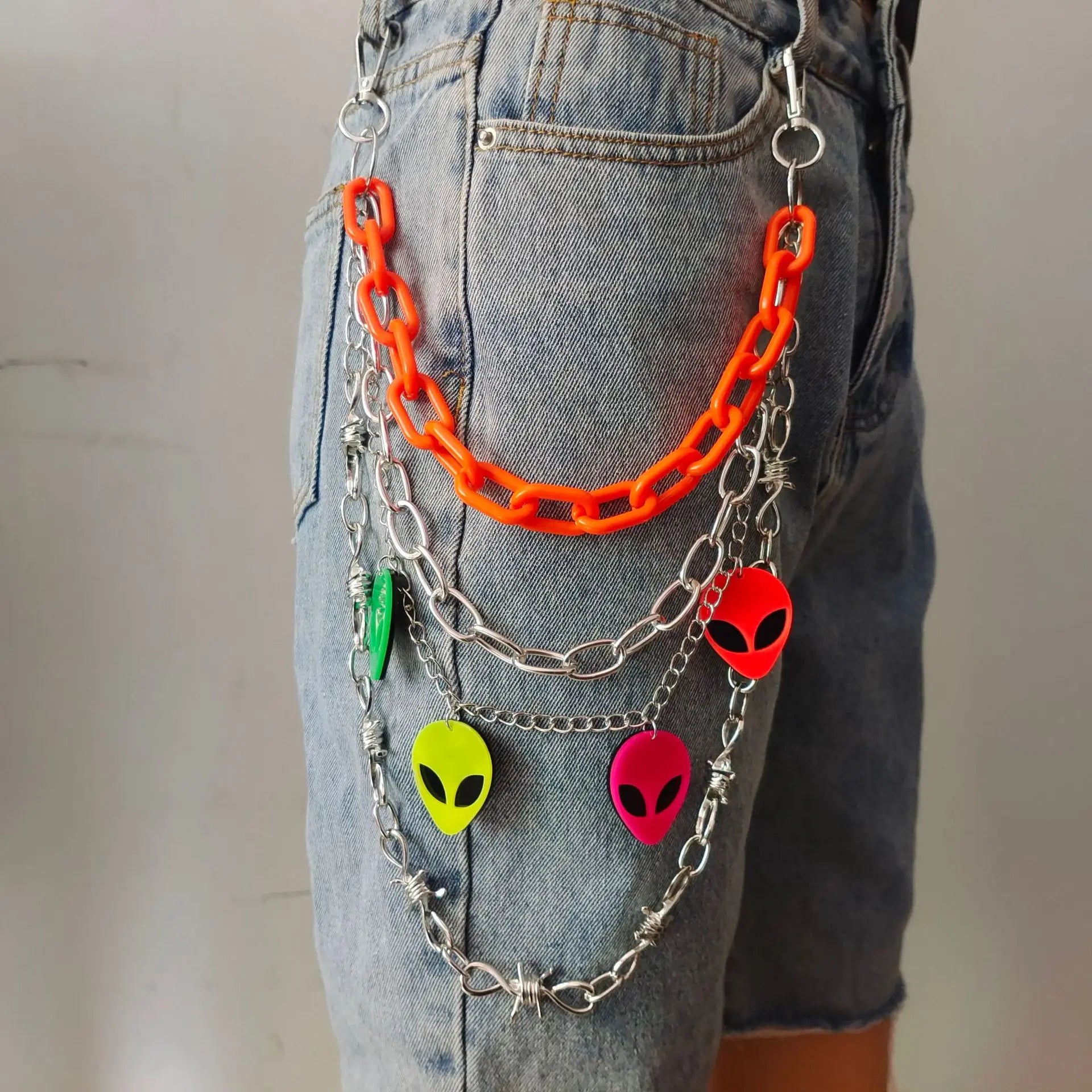 Dospita Punk Rock Metal Pants Waist Chain Men Women Key Chain Skeleton Pendant Ring Wallet Keychain Jeans Unisex Hip-hop Jewelry Gift