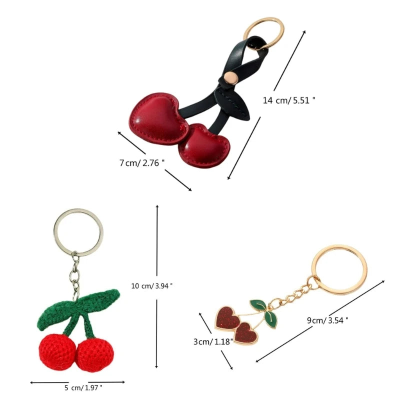 Dospita  -  Fashionable Cherry Charm Pendant Handbag Accessories Girls Key Rings Double Heart Keychain for Wallet Bag and Phone