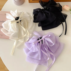 Dospita New Bow Floating Ribbon Grip Clip Girls Elegant Ponytail Braid Claw Clip Retro Luxury Female Hair Card Hair Accessories