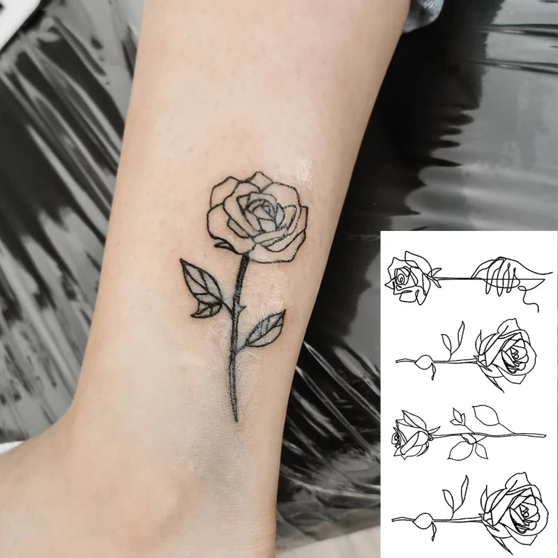 Dospita Flower Butterfly Temporary Tattoos Stickers Hand Body Art Waterproof Fake Tattoos Black Rose Women Girls Water Transfer Tattoo