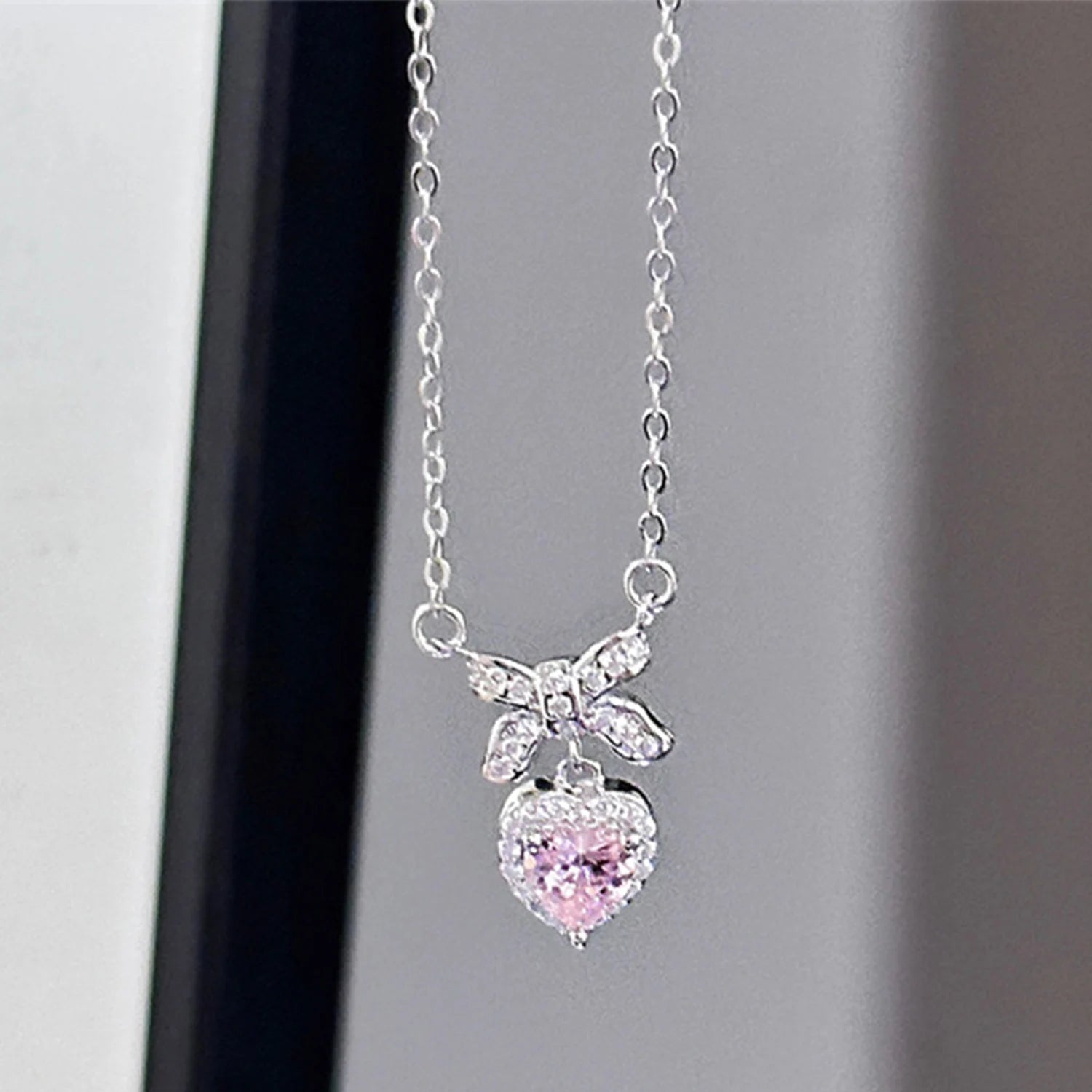 Dospita Y2k Pink Heart Pendant Necklace  For Women Girls Sparkling Drop Necklace Anniversary Gift Trendy Jewelry