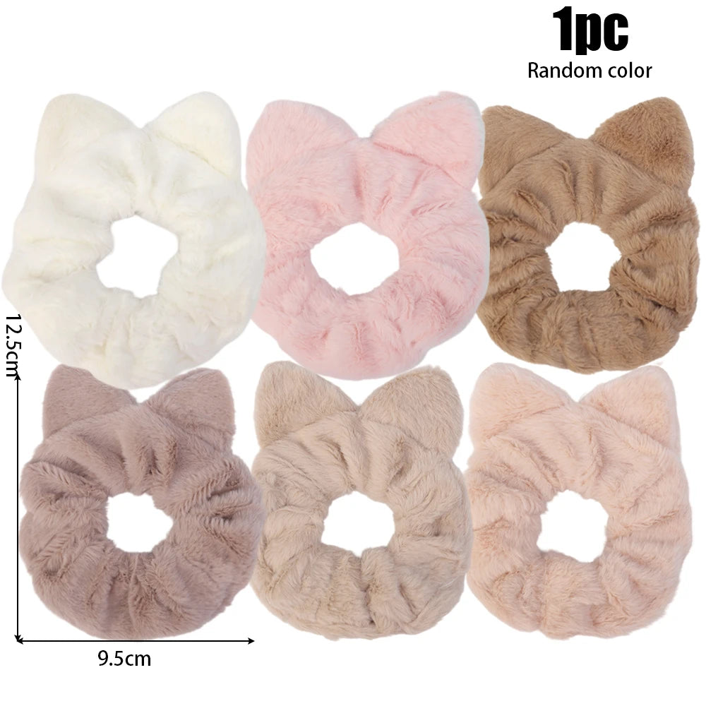 Dospita  -  Winter Warm Soft Hair Scrunchies for Women Girls Cute Plush Elastic Hair Band Rabbit Ears Rubber Band Hair Loop Accessories