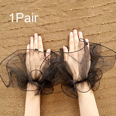 Dospita 1Pair Detachable Cuffs Pearl Lace Mesh Fake Flared Sleeves Women Pleated False Cuffs Wristband Wrist Warmers