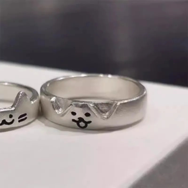 Dospita  -  2pcs Cute Cat Dog Animal Couple Ring for Women Men New Fashion Statement Lover Rings Valentine's Day Party Jewelry Gifts