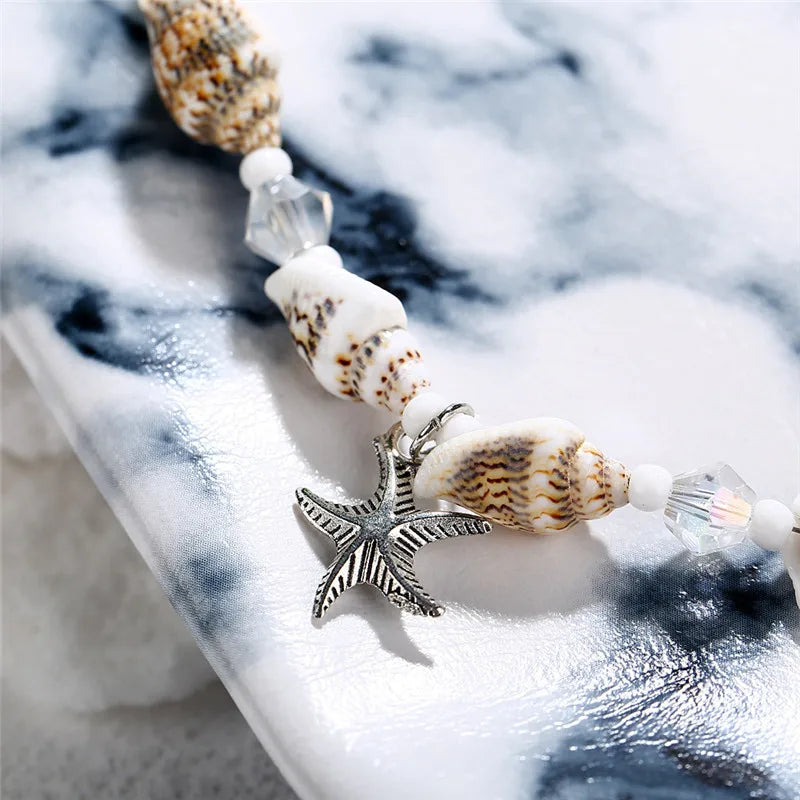 Dospita New Shell Beads Anklets for Women Silver Color Starfish Beach Leg Bracelet Handmade Bohemian Foot Chain Boho Jewelry Gift