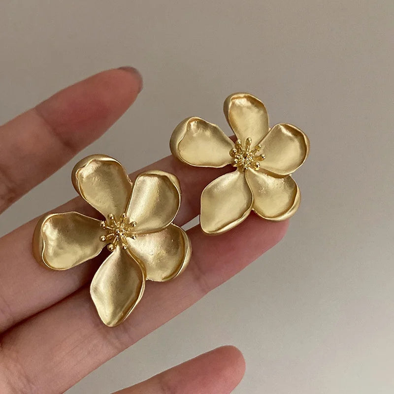 Dospita  -  Big Red Flower Stud Earrings For Women Vintage Retro Metal Geometric Ear Accessories Holiday Party Gift OL Fashion Jewelry