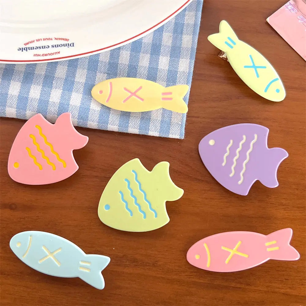 Dospita 2Pcs Dopamine Cute Candy Color Little Fish Hair Clip Women's Broken Hair Duck Mouth Clip Children's Hair Clip Bang Clip Headwear