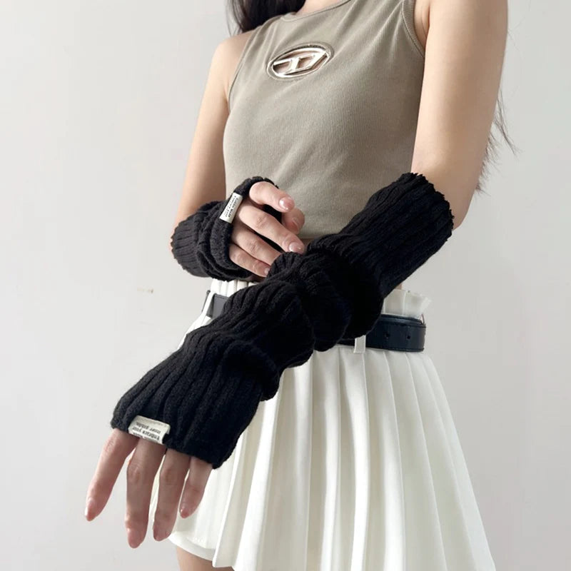 Dospita 2024 New Spring Y2K Sweet Knitted Arm Warmers Long Sleeve Fingerless Gloves Harajuku Girls Punk Gothic Accessories Mittens