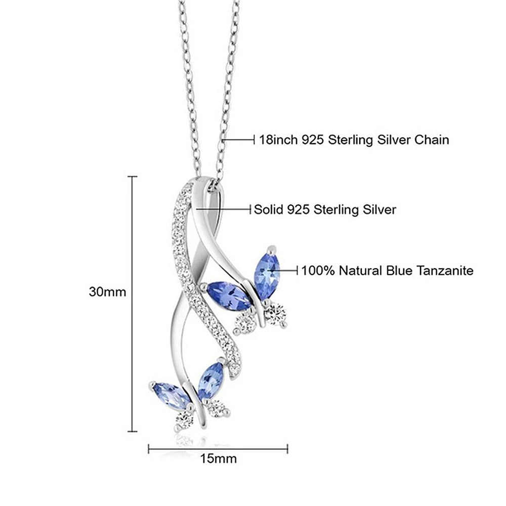 Dospita Elegant Simple Blue Crystal Zircon Butterfly Necklace 6 Color Gem Stone Pendant Necklace For Women Valentine's Day Gift