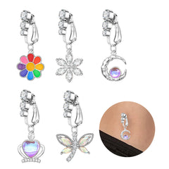 Dospita Stainless Steel Fake Belly Ring Dragonfly Dangling Long Fake Belly Piercing Clip Umbilical Navel Belly Non Piercing Body Jewelry