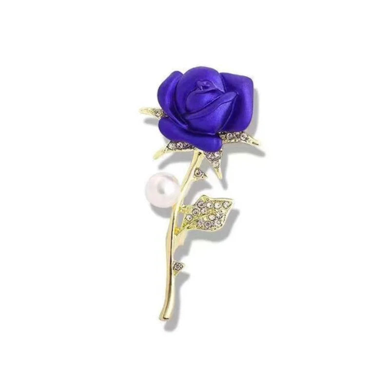 Dospita Beauty Rose Brooch for Women Fashion Engagement Jewelry Accessories Gold Silver Plated Beautiful Red Rose Brooch Gift for Her