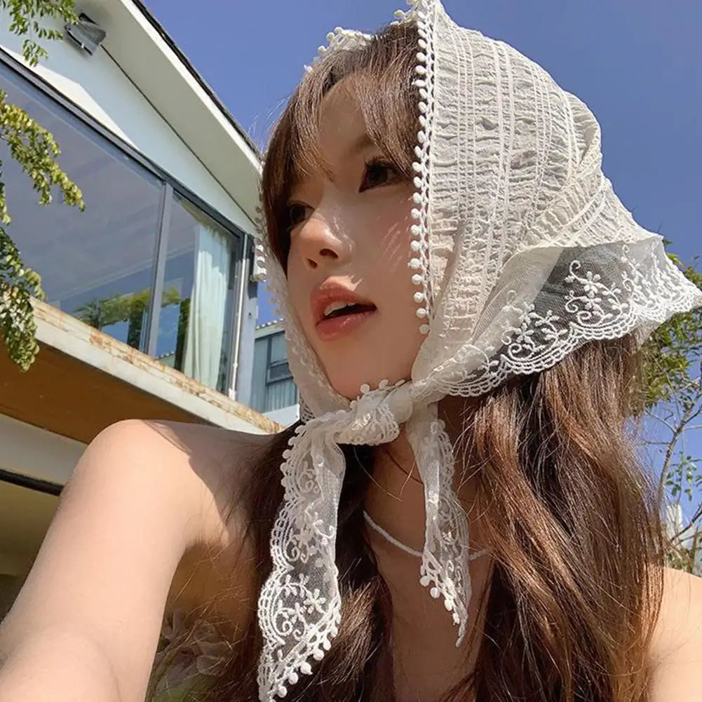 Dospita Summer Lace Triangle Headscarf Woman Headwear Korean Square Scarf Headband Hair Accessories Sweet Turban Cap Girl Court Bonnet