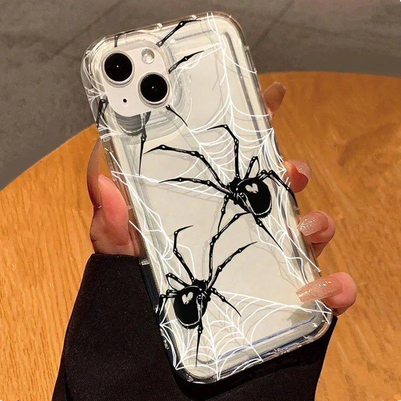 Dospita  -  Black Spider Web Soft Phone Case For iPhone 13 11 12 14 15 16 Pro Max XR X XS Max 7 8 15 Plus SE 3 Shockproof Transparent Cover