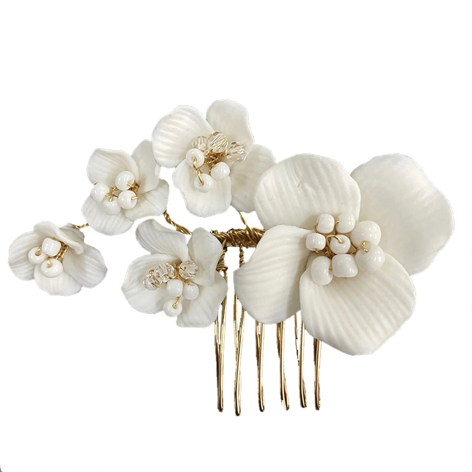 Dospita Handmade Flower Hair Comb Jewelry Girls Gold Color Alloy Pearl Hairpin Hair Comb Bridal Tiaras Wedding Hair Accessory Jewelry